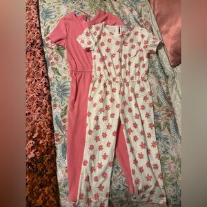 Old Navy Pink Ribbed Jumpsuit & White Floral Pink Print Matching Set